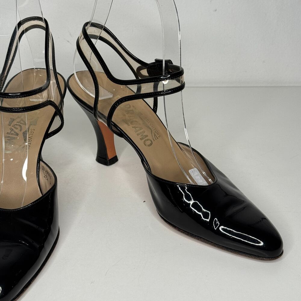 Salvatore Ferragamo Womens Sz 7 4A Black Patent Leather Slingback Clear Strap - Picture 5 of 16
